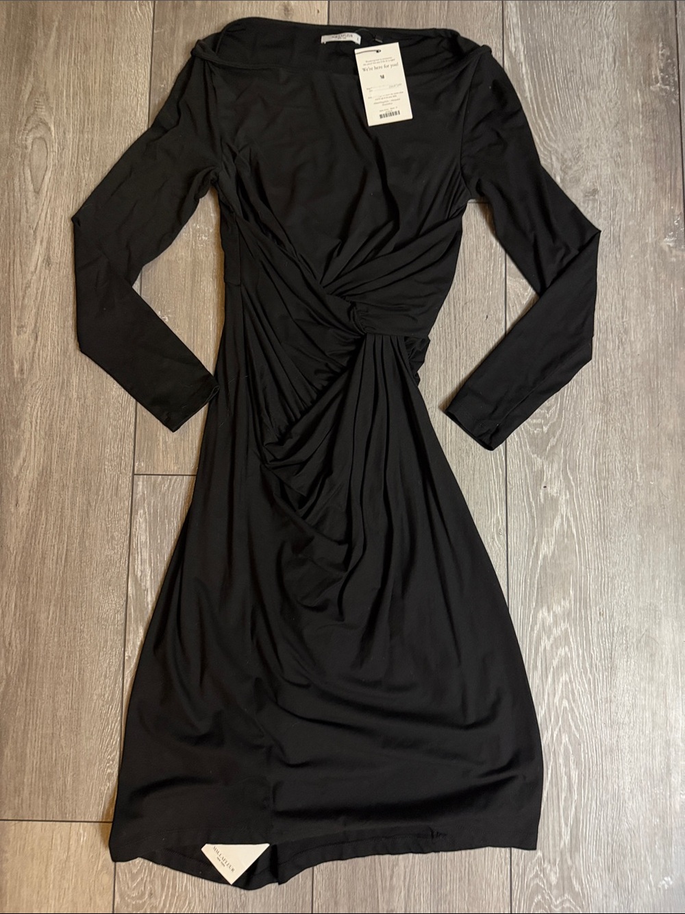 MM. Lafleur Black Long Sleeve Twist-Knot Midi Dress